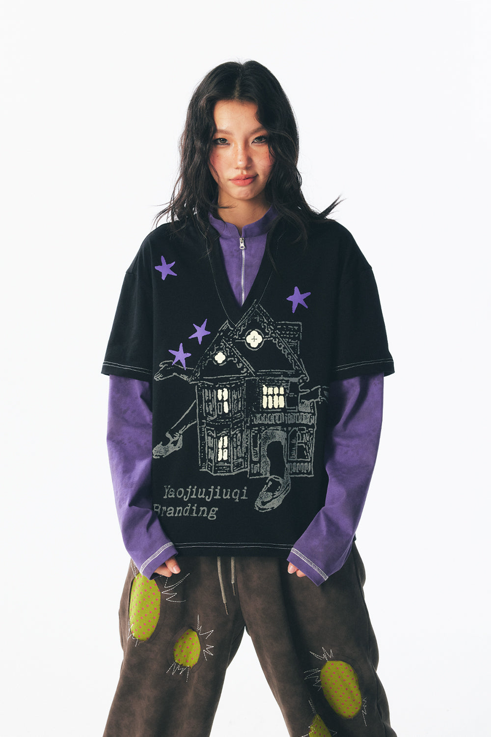 「変な一口ハウス」魔法使いフェイクツーピース長袖Tシャツ