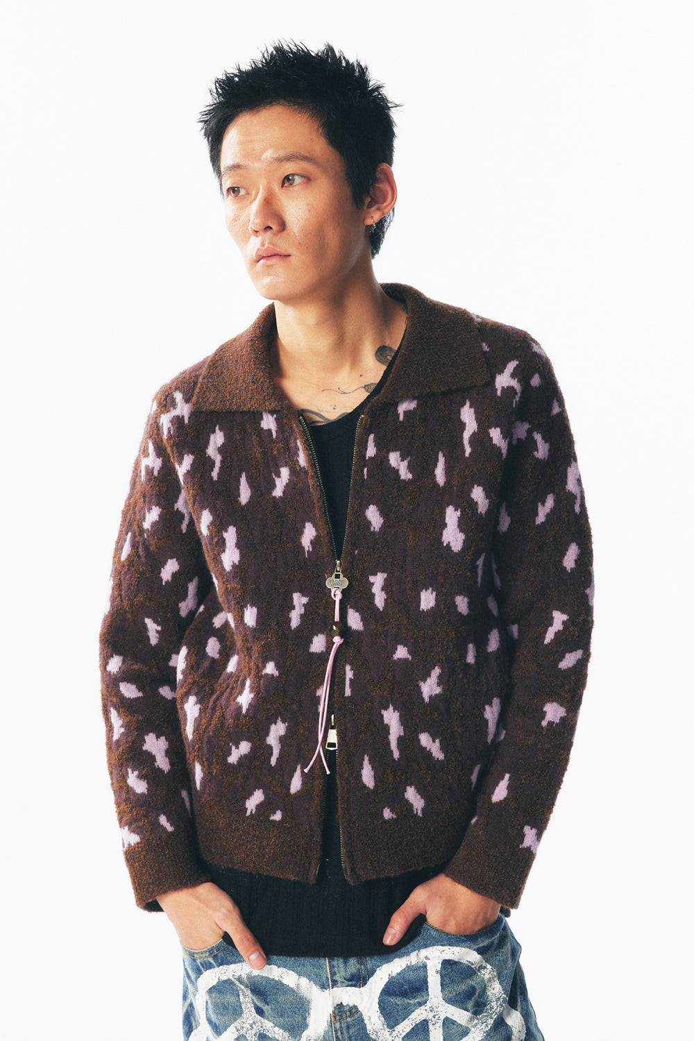 Leopard Print Zip-up Sweater