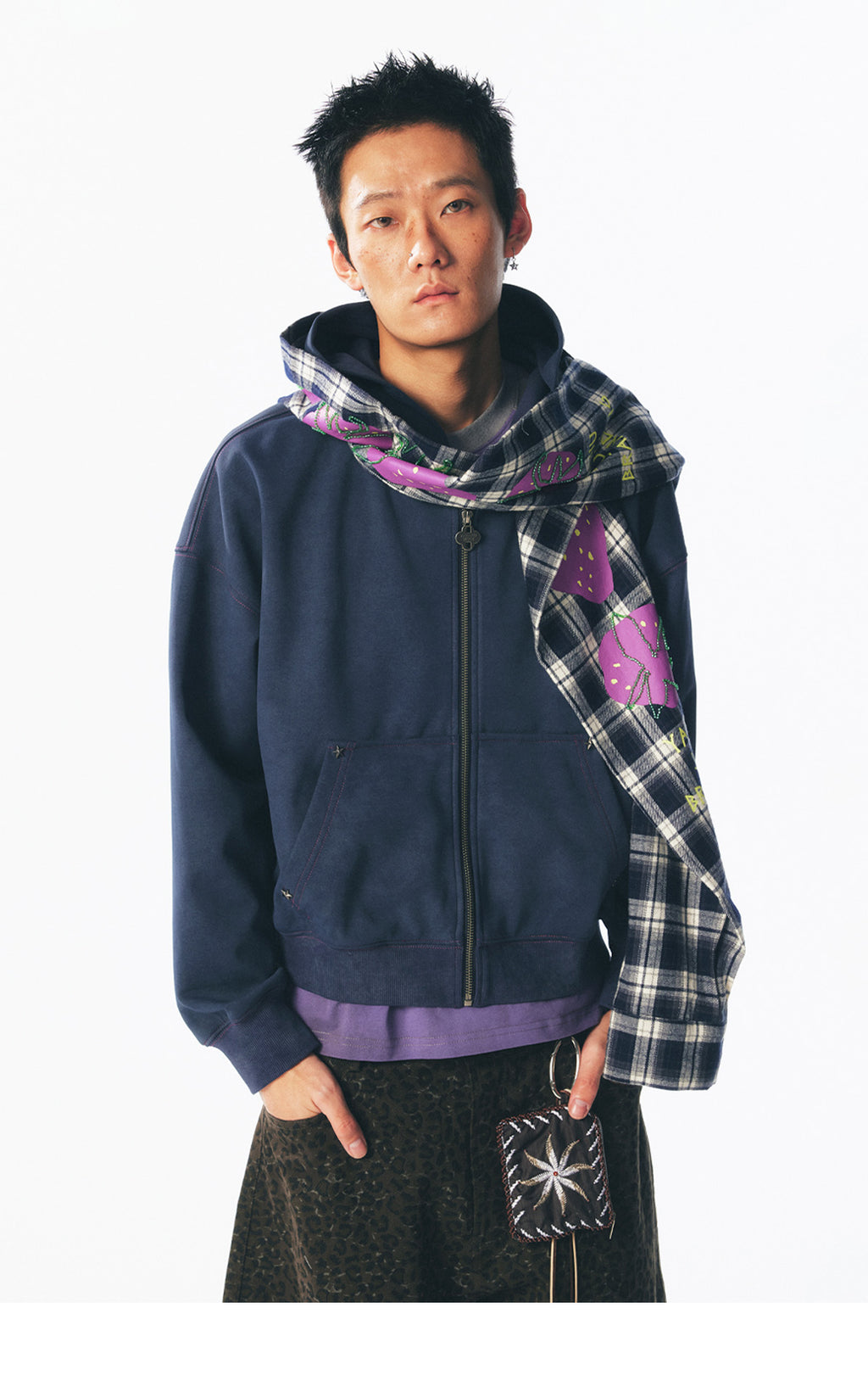 "Beaded Strawberry" Plaid Hoodie