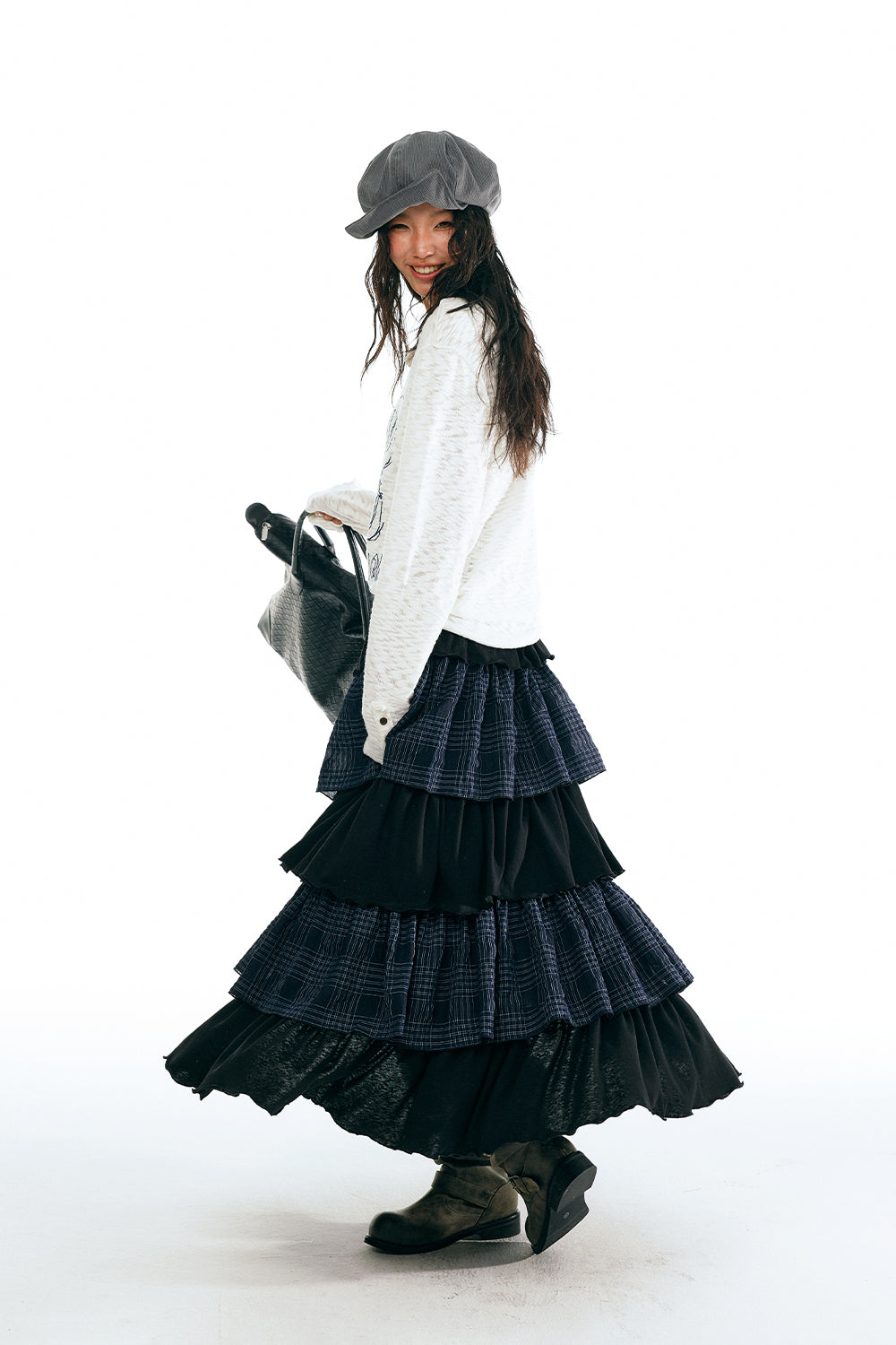 Plaid Spliced Long Dress