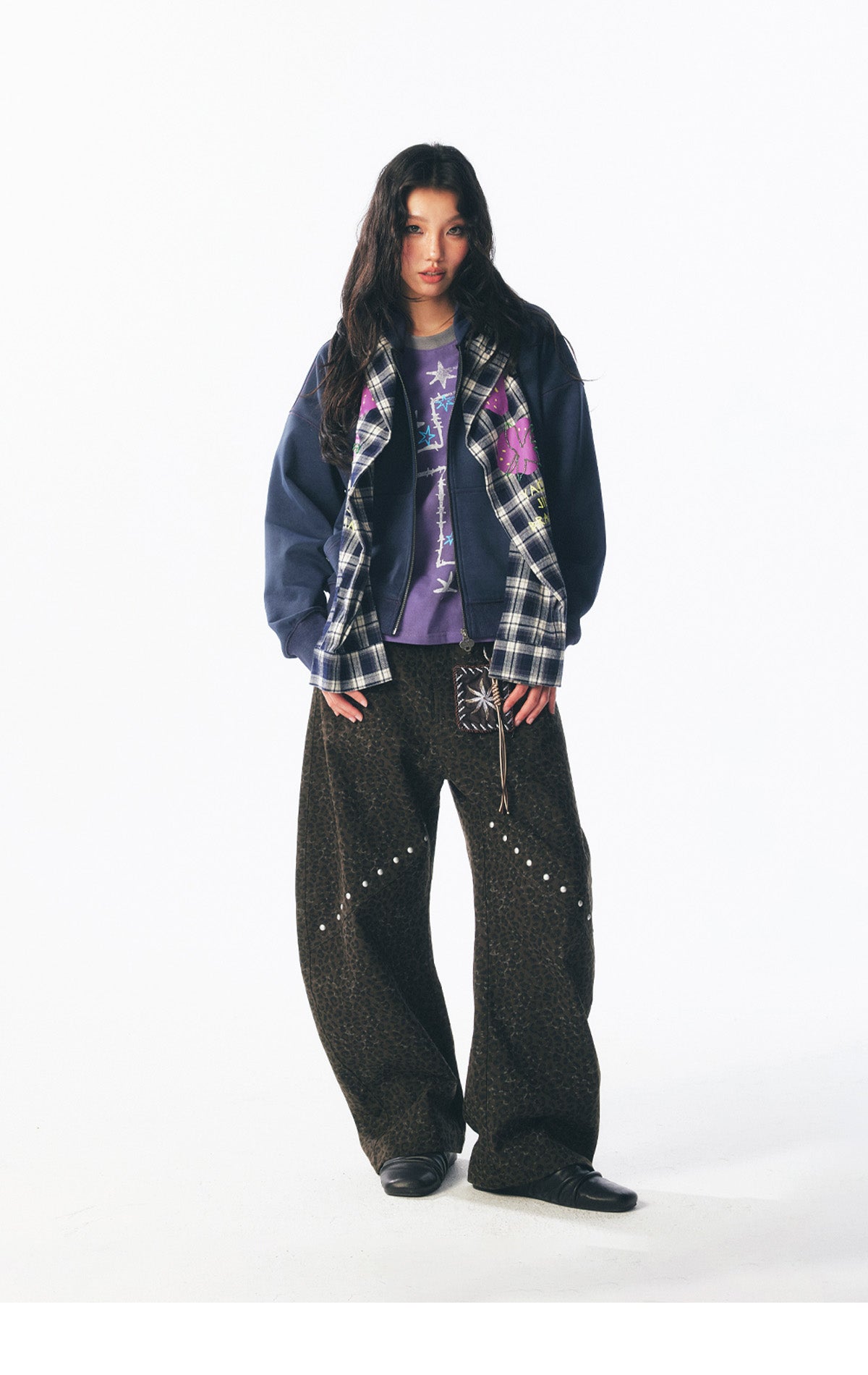 ビーズいちご柄プレイドフーディー