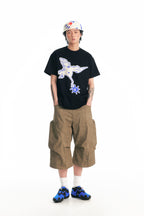 "Crane & Flying Flowers" Short Sleeve