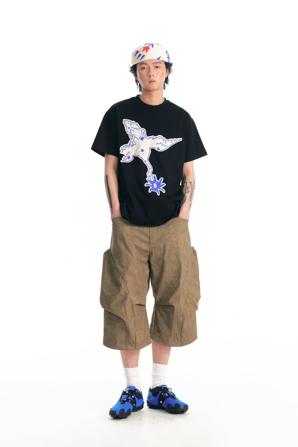 鶴と飛び花柄 半袖