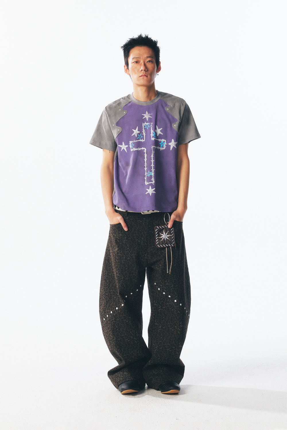 Thorn Cross & Star Rivet Irregular Short Sleeve
