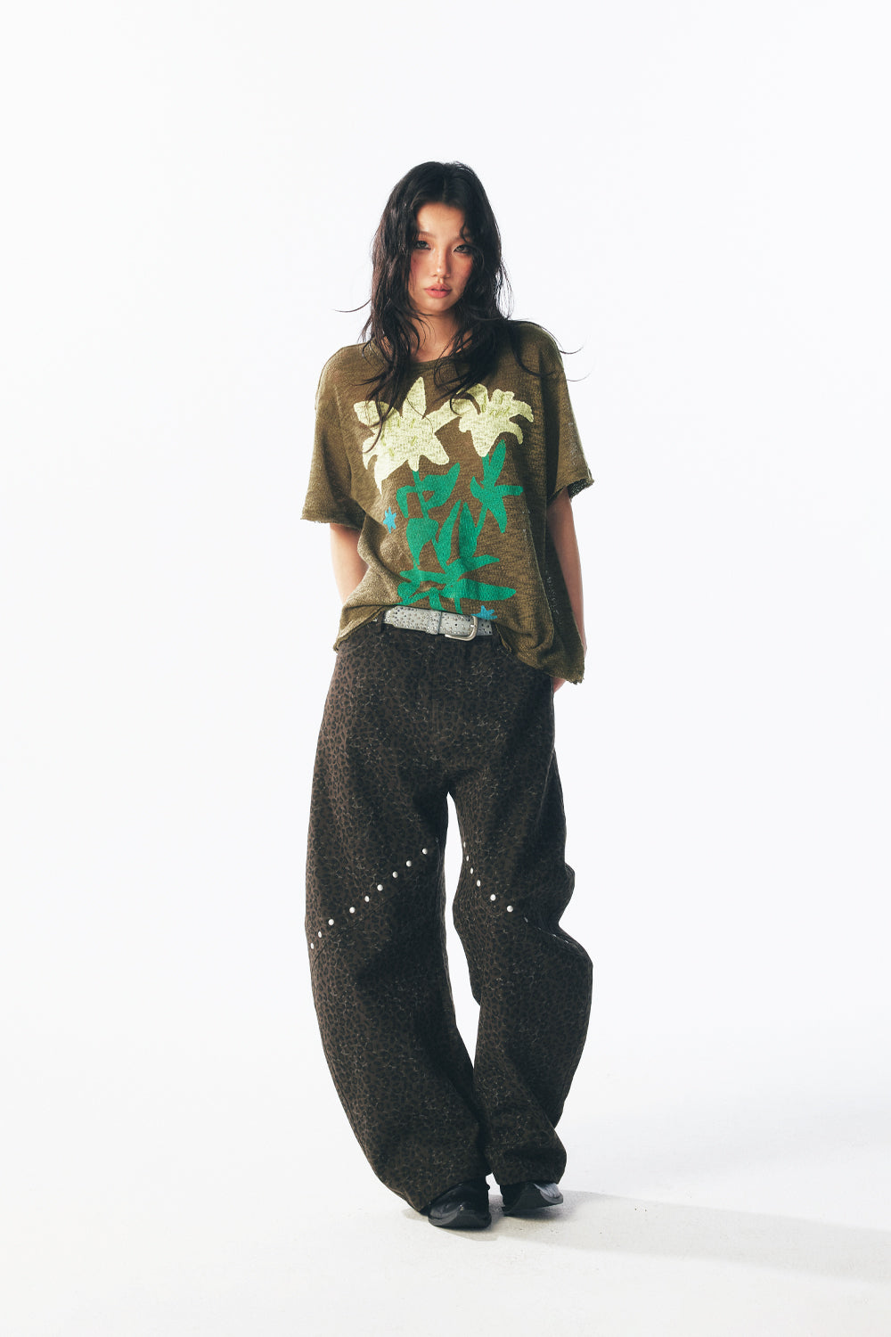 リリーフラワーコラージュ半袖Tシャツ