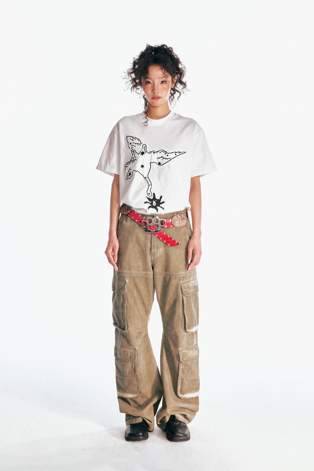 鶴と飛び花柄 半袖