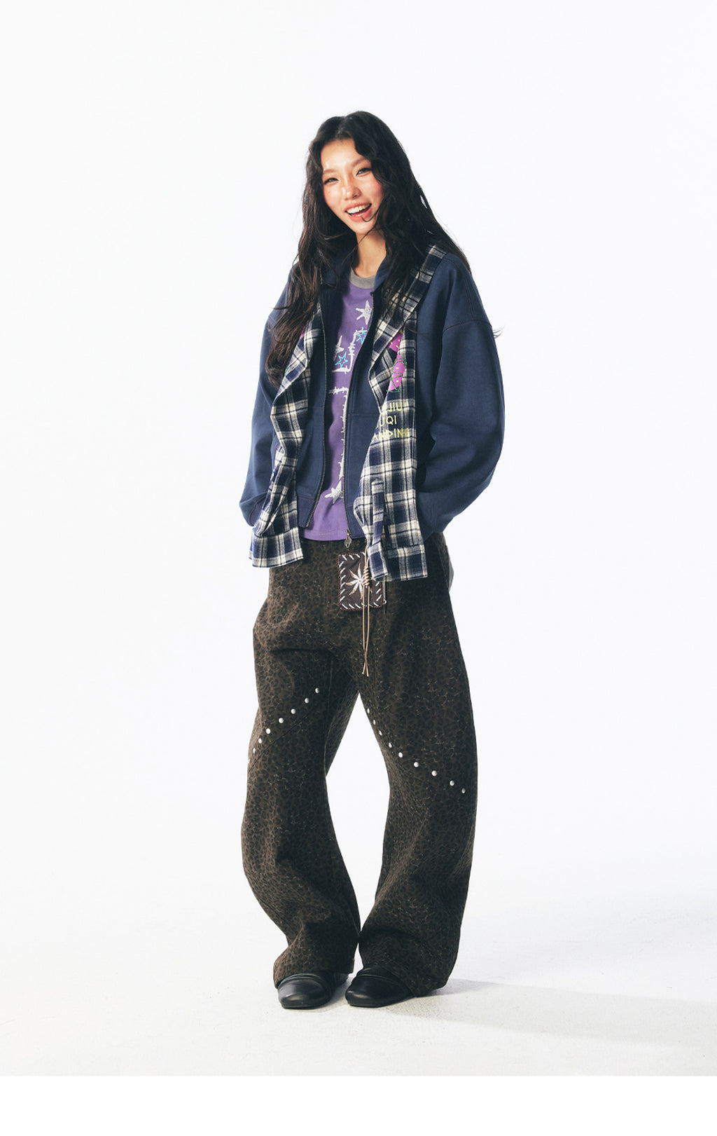 "Beaded Strawberry" Plaid Hoodie