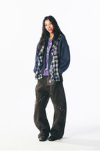 ビーズいちご柄プレイドフーディー