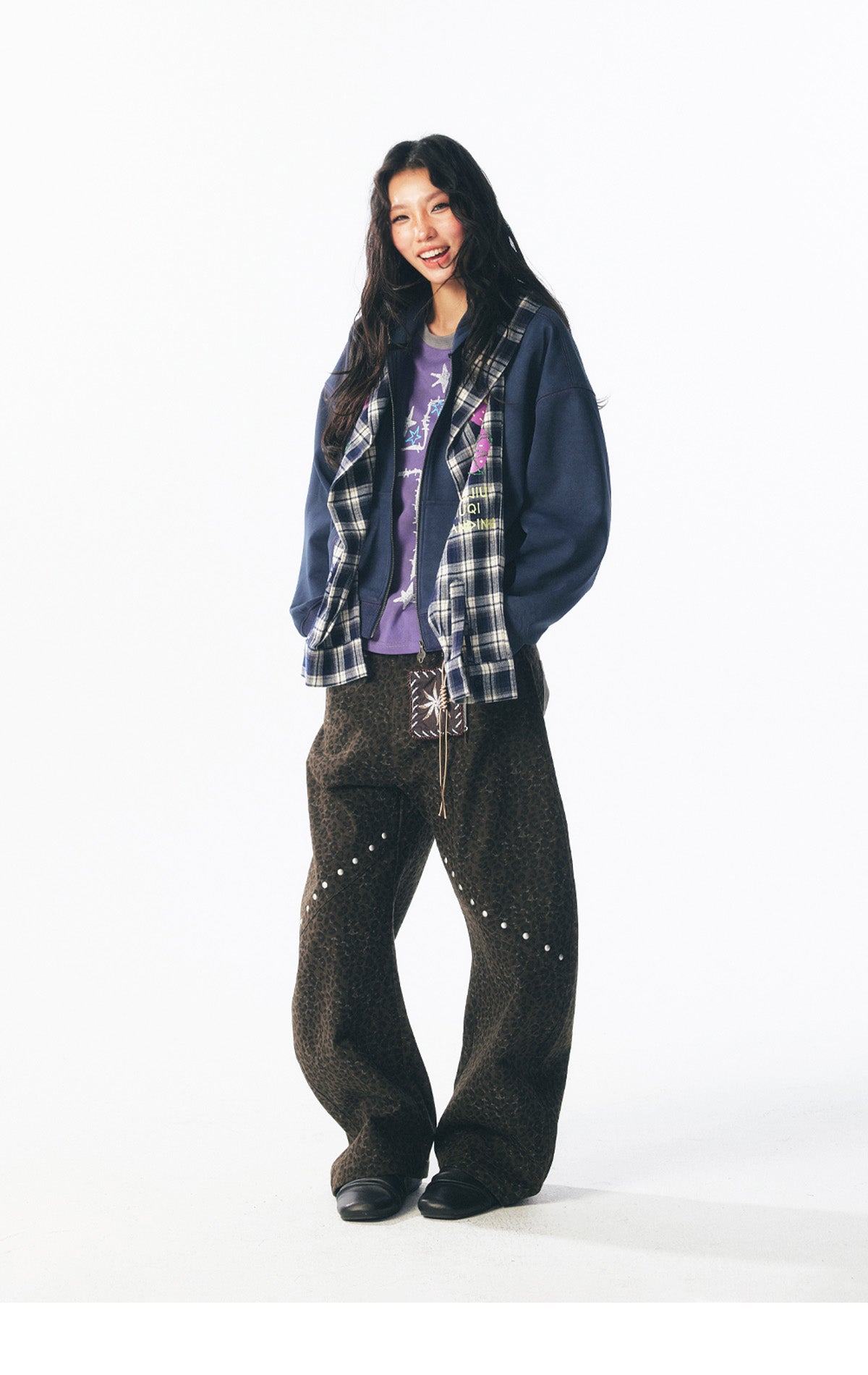 ビーズいちご柄プレイドフーディー