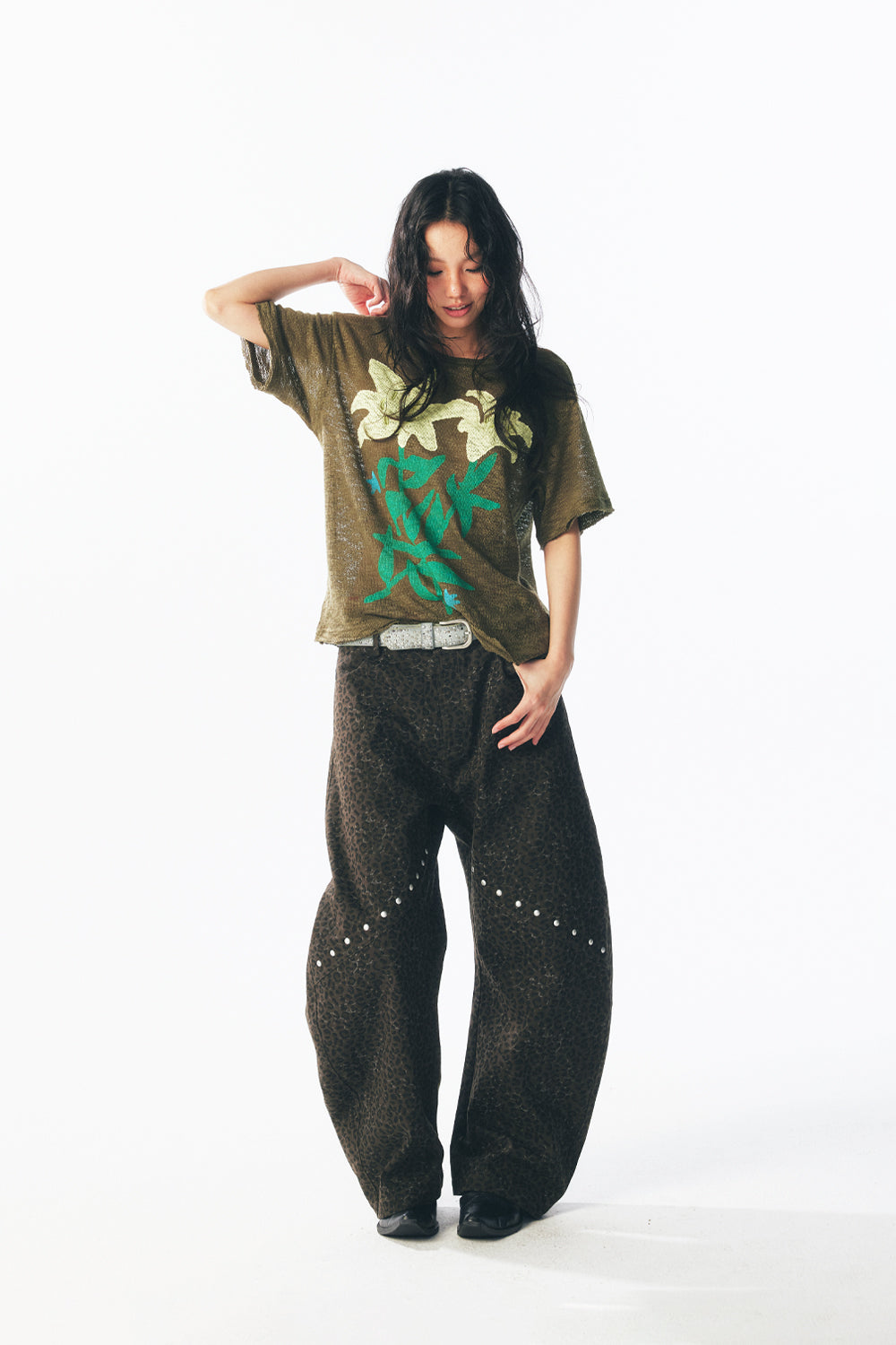 リリーフラワーコラージュ半袖Tシャツ