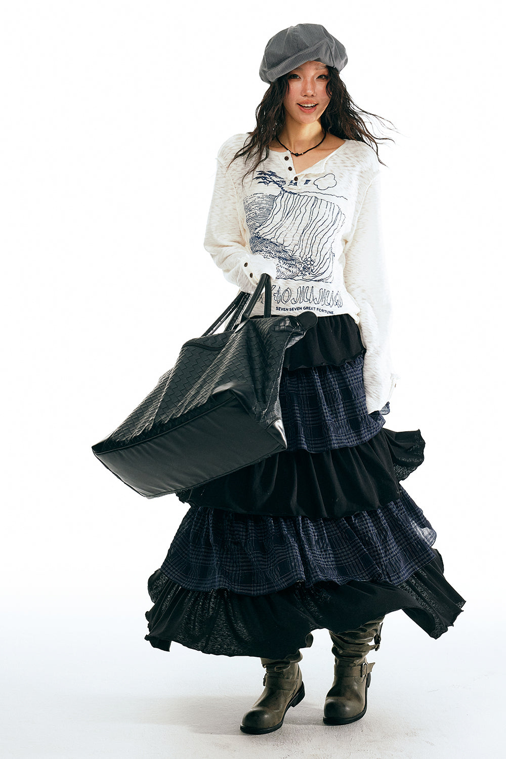 Plaid Spliced Long Dress