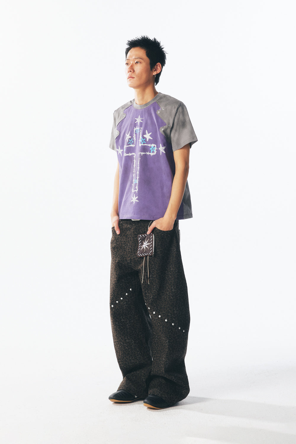 Thorn Cross & Star Rivet Irregular Short Sleeve