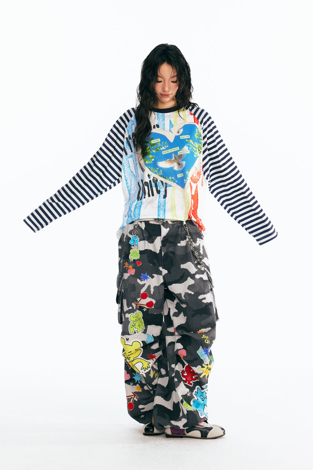 "Dove of Peace" Striped Long Sleeve