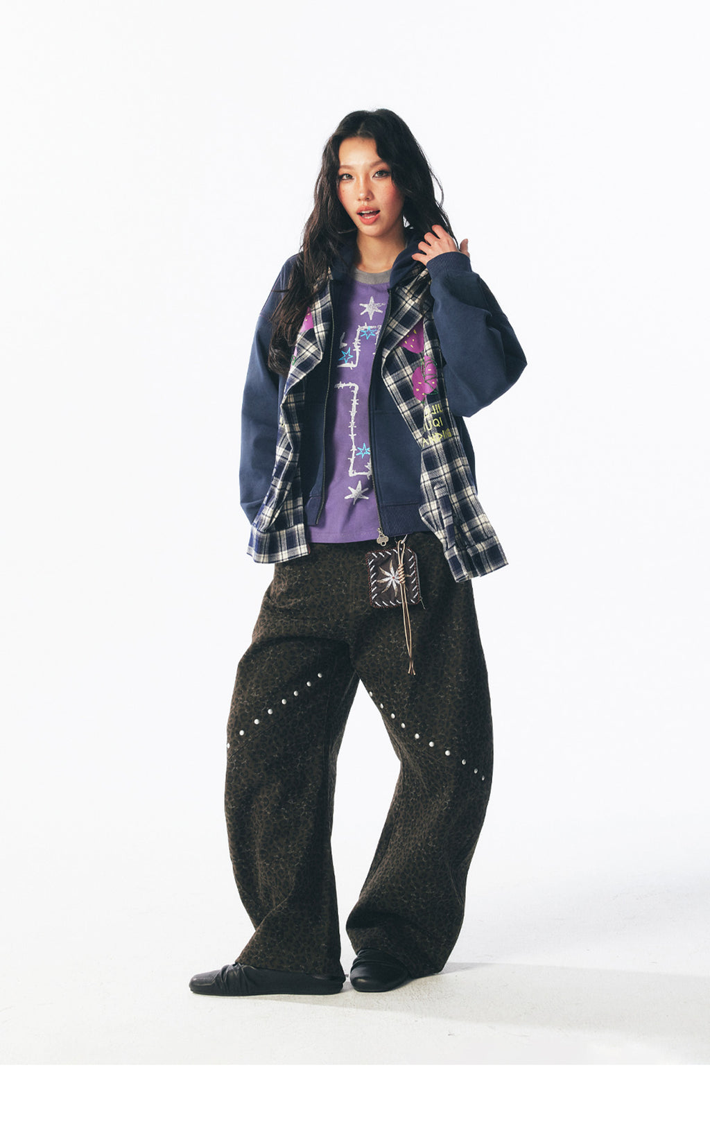 "Beaded Strawberry" Plaid Hoodie