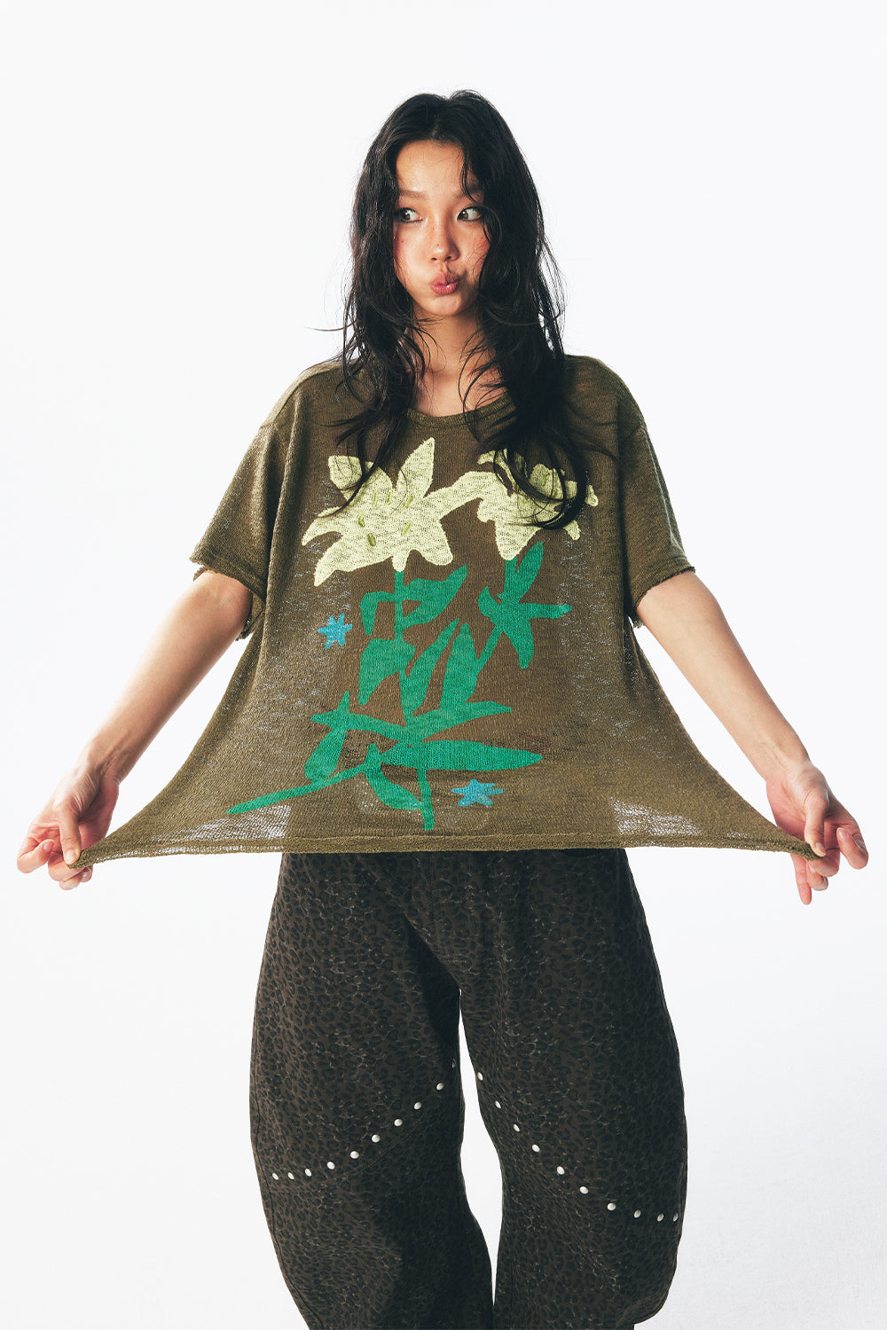 リリーフラワーコラージュ半袖Tシャツ