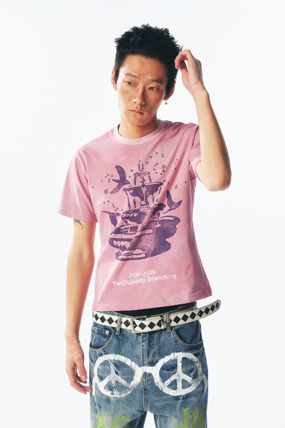 ホワイト ドーブ ファウンテン クロップド ショートスリーブ