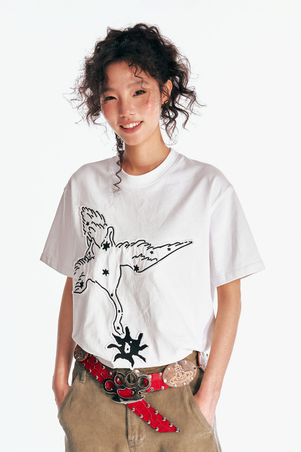 鶴と飛び花柄 半袖