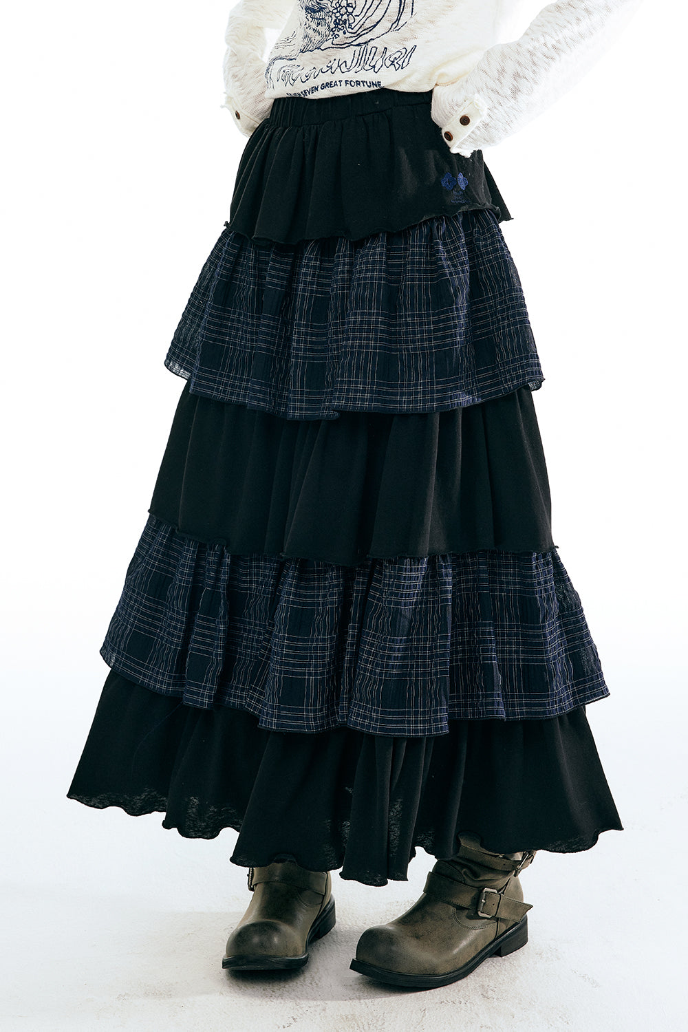 Plaid Spliced Long Dress