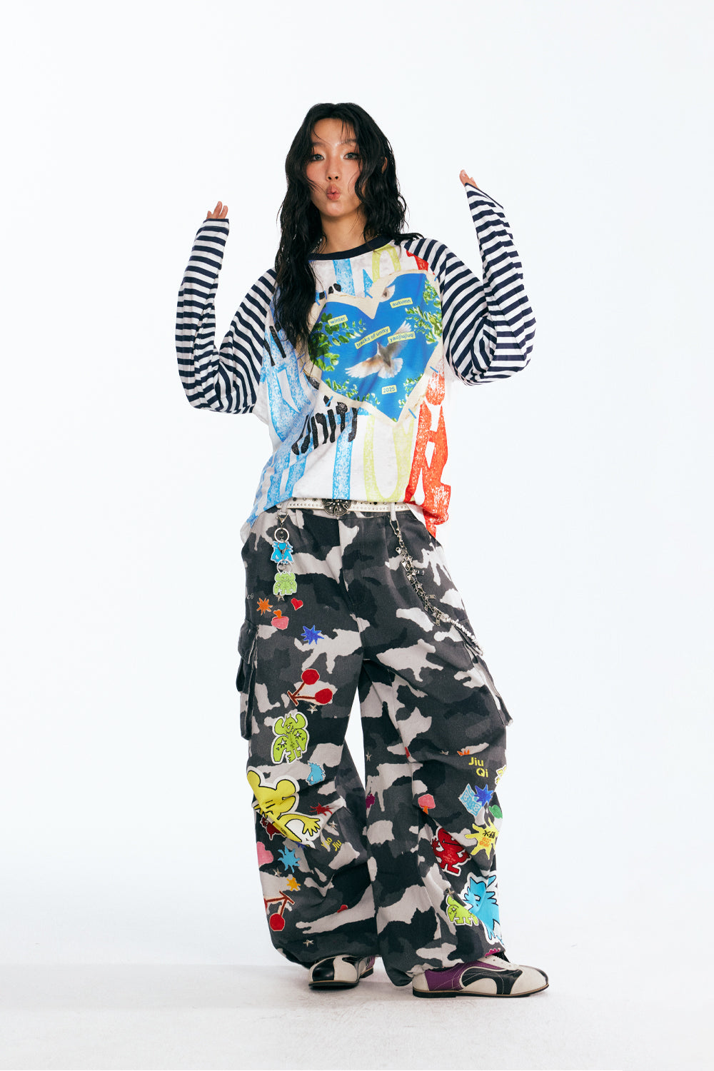 「平和の鳩」ストライプ長袖