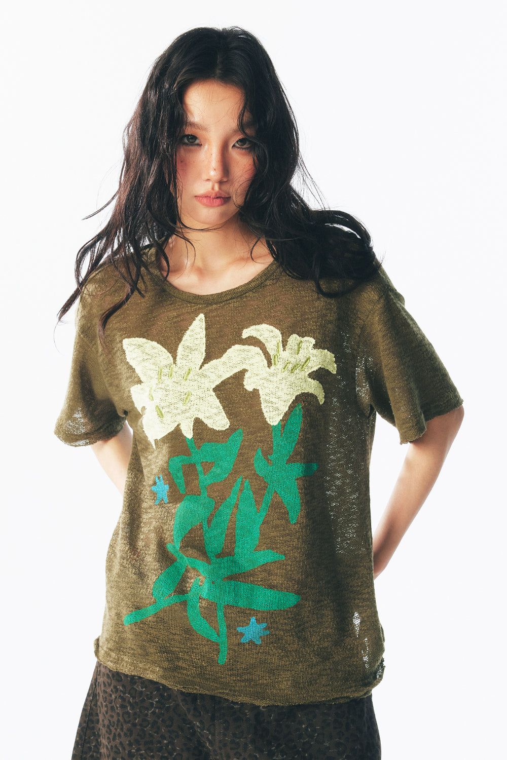 リリーフラワーコラージュ半袖Tシャツ