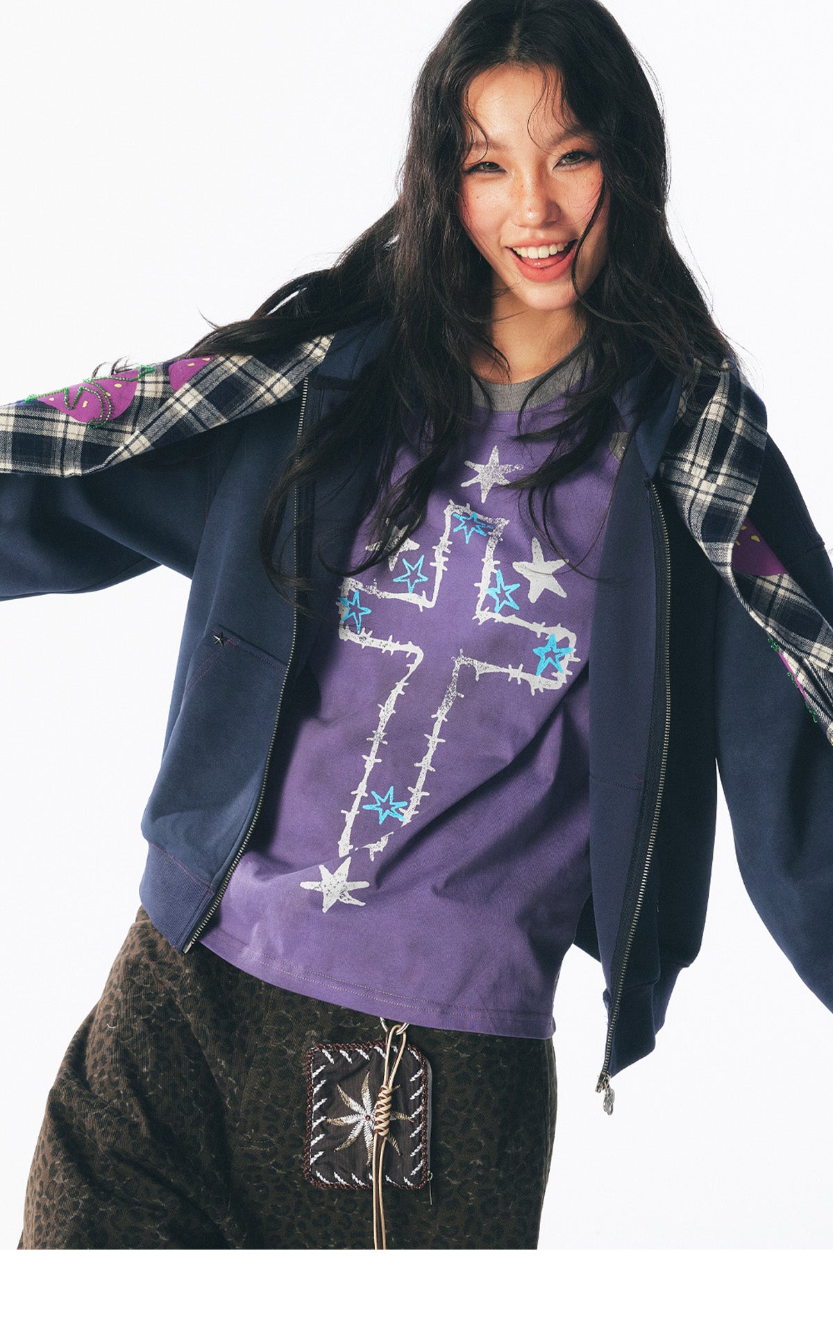 ビーズいちご柄プレイドフーディー