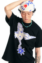 "Crane & Flying Flowers" Short Sleeve