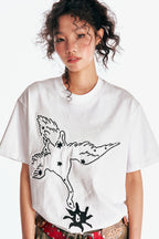 "Crane & Flying Flowers" Short Sleeve