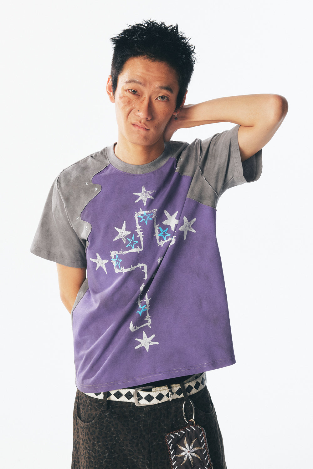 Thorn Cross & Star Rivet Irregular Short Sleeve