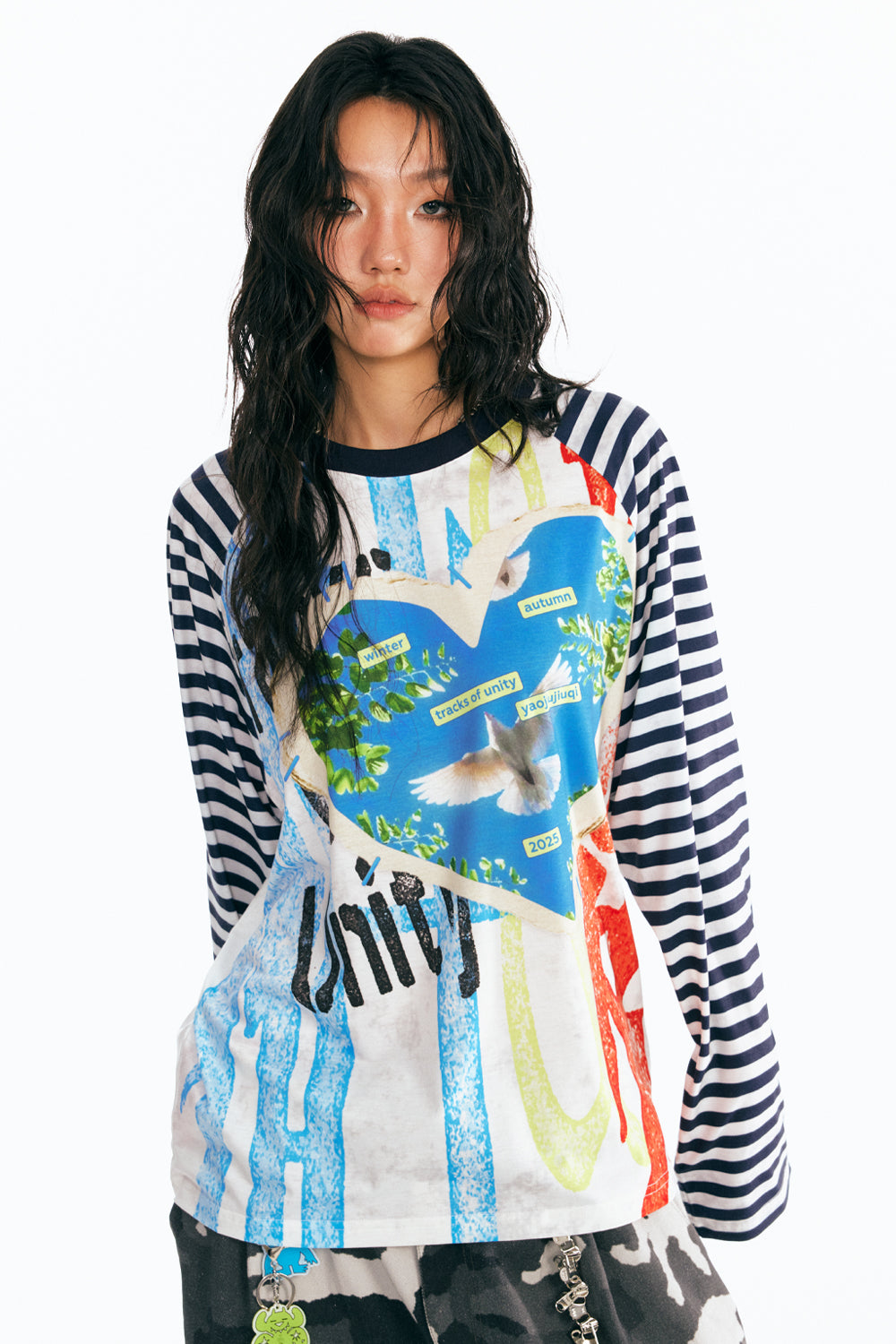 "Dove of Peace" Striped Long Sleeve