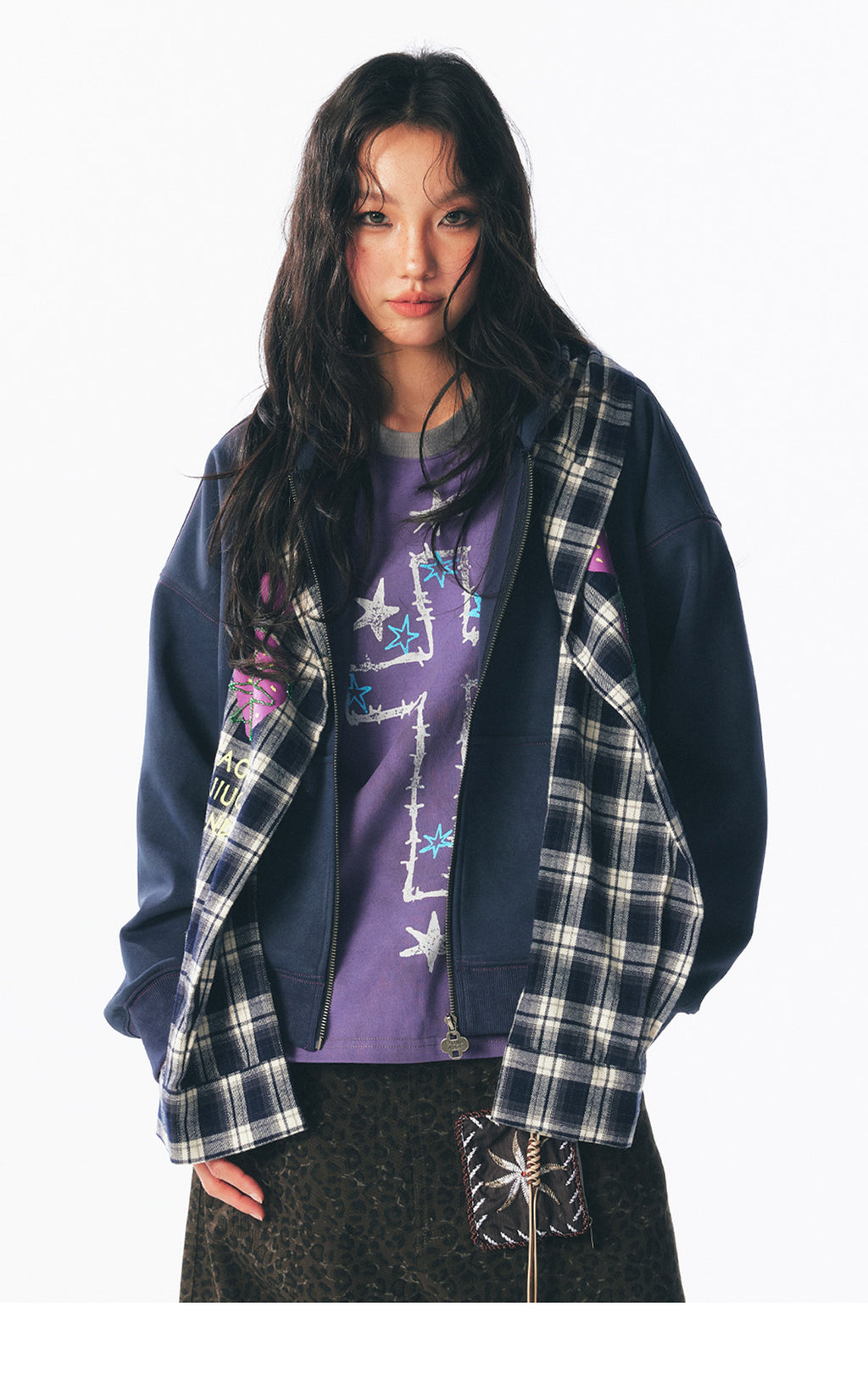 "Beaded Strawberry" Plaid Hoodie
