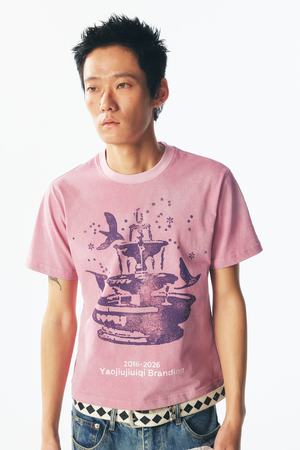 ホワイト ドーブ ファウンテン クロップド ショートスリーブ