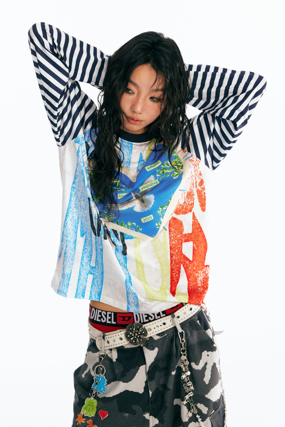 "Dove of Peace" Striped Long Sleeve