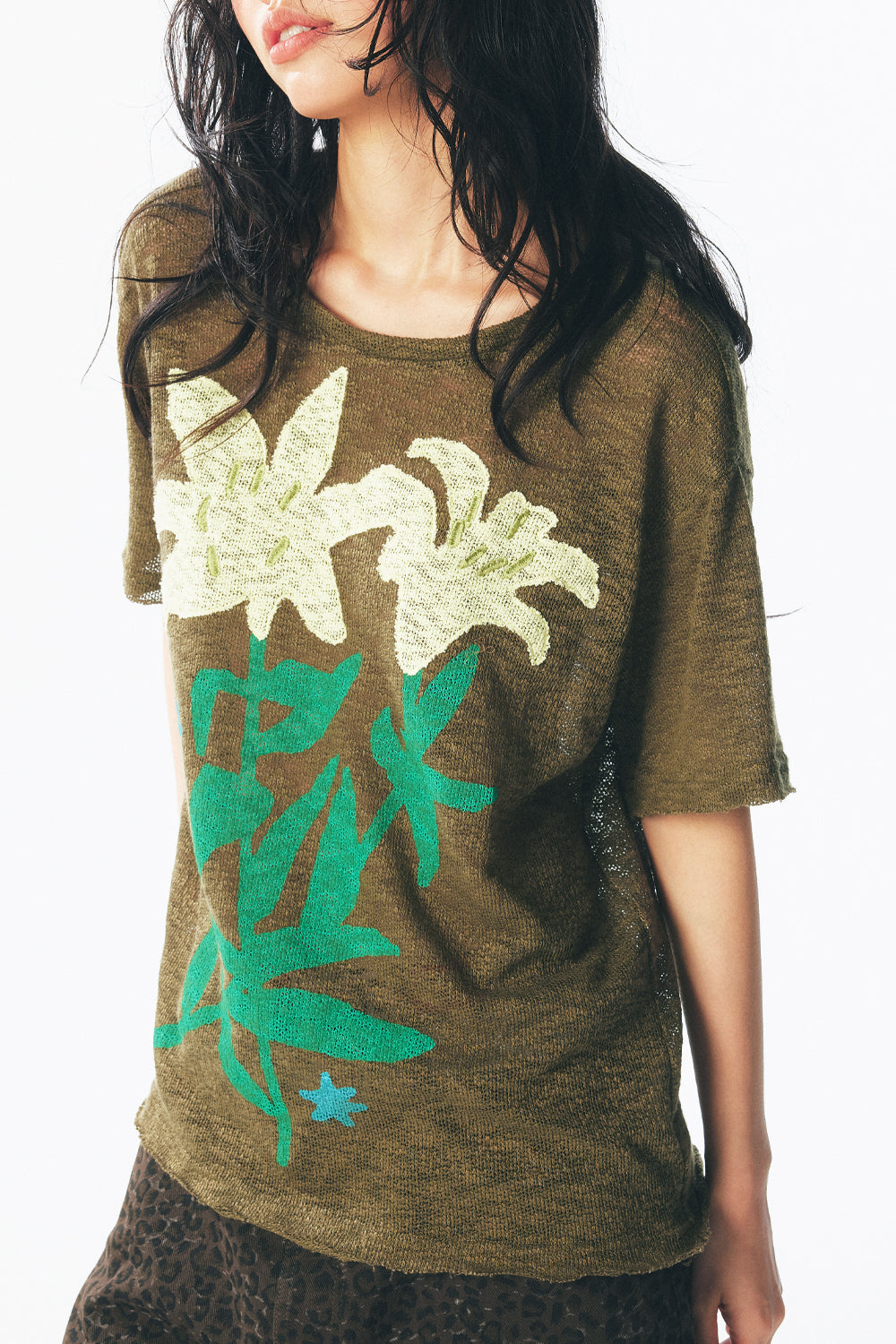 リリーフラワーコラージュ半袖Tシャツ