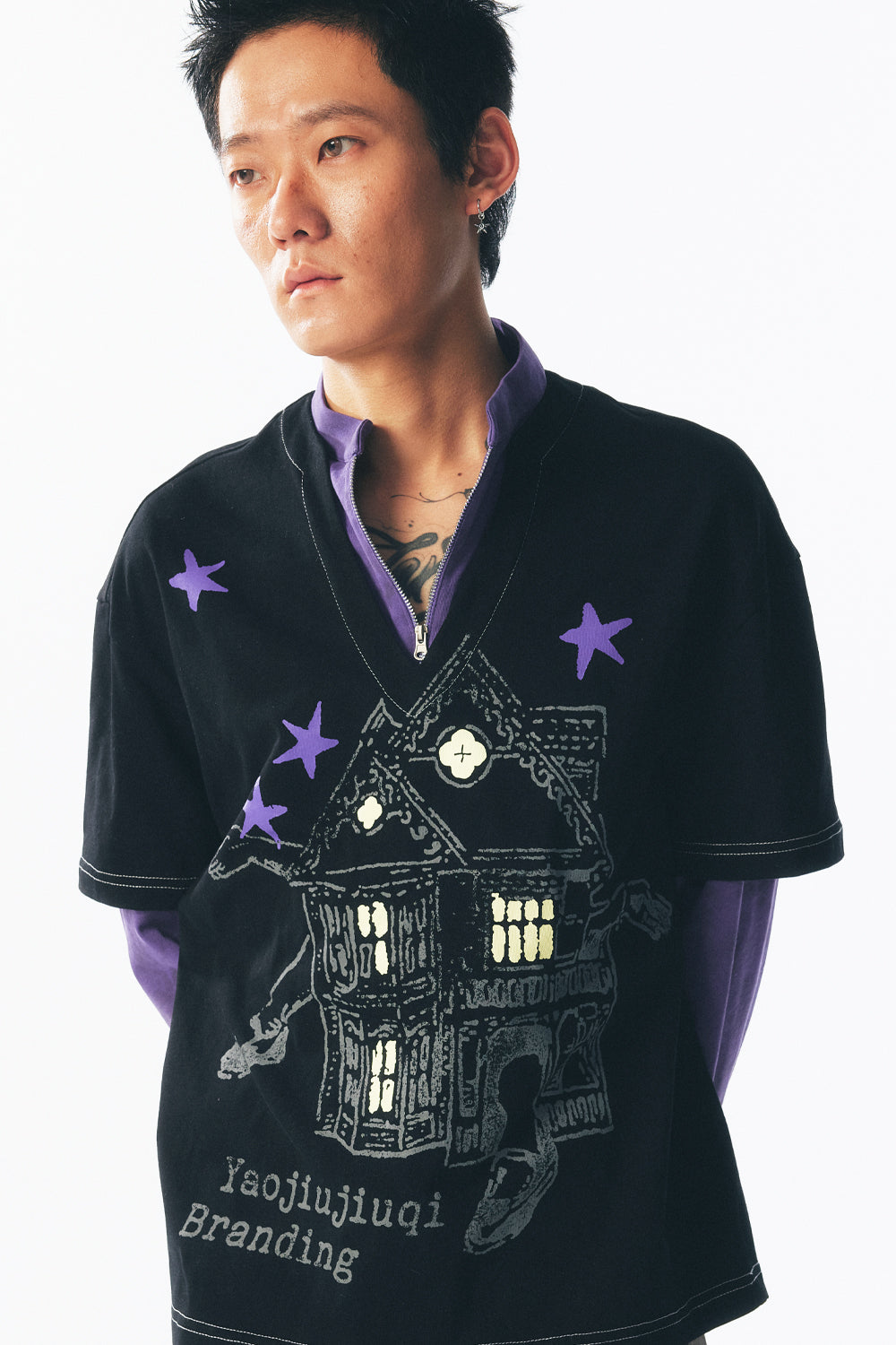 「変な一口ハウス」魔法使いフェイクツーピース長袖Tシャツ