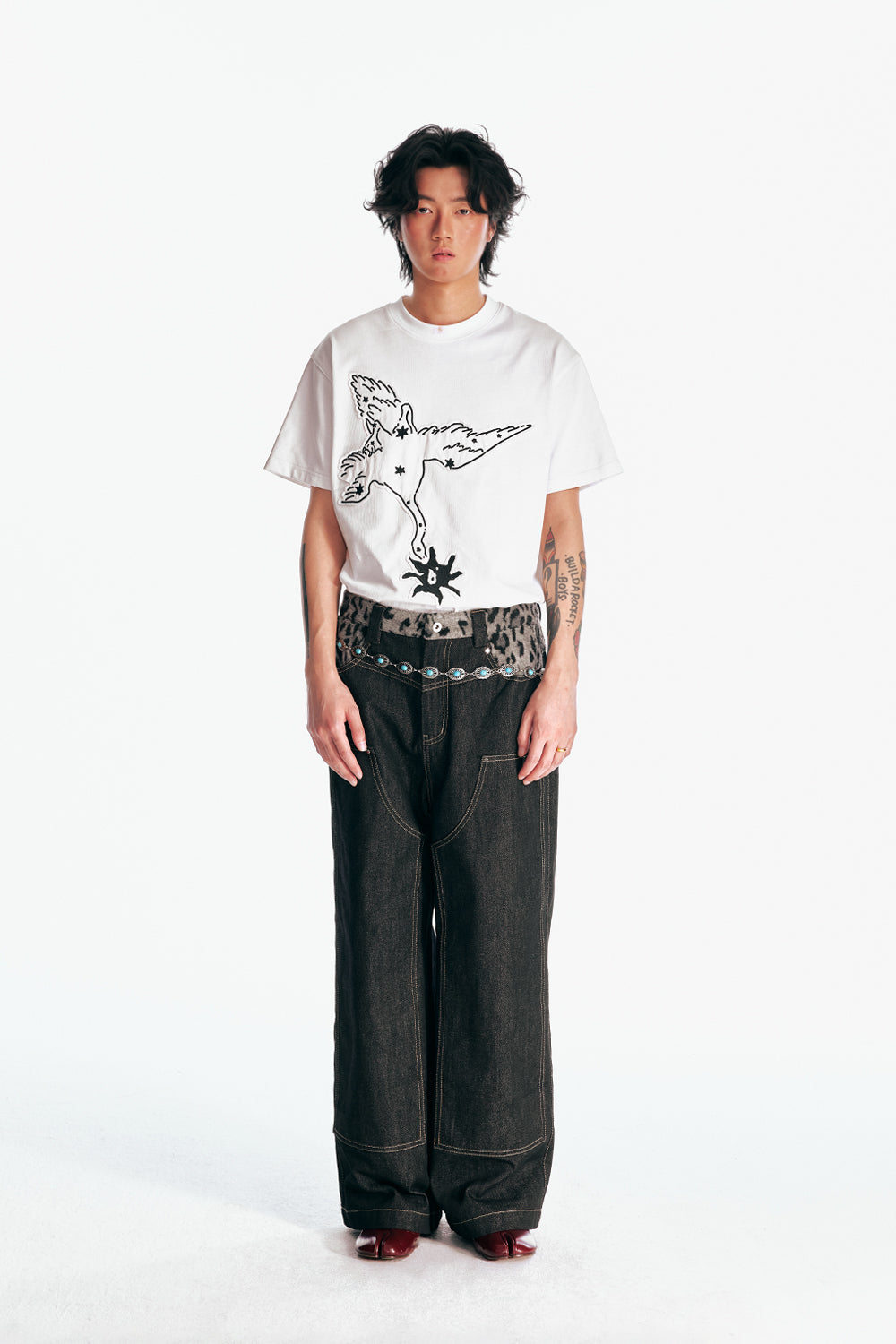 鶴と飛び花柄 半袖