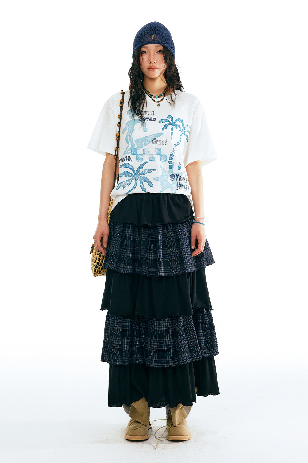 Plaid Spliced Long Dress
