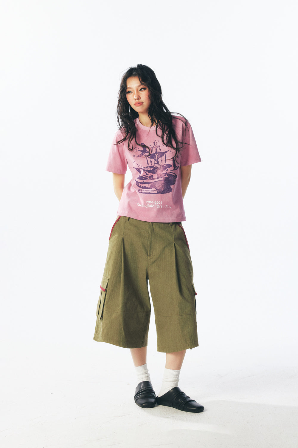 ホワイト ドーブ ファウンテン クロップド ショートスリーブ