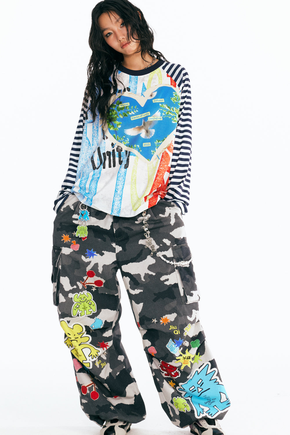 "Dove of Peace" Striped Long Sleeve