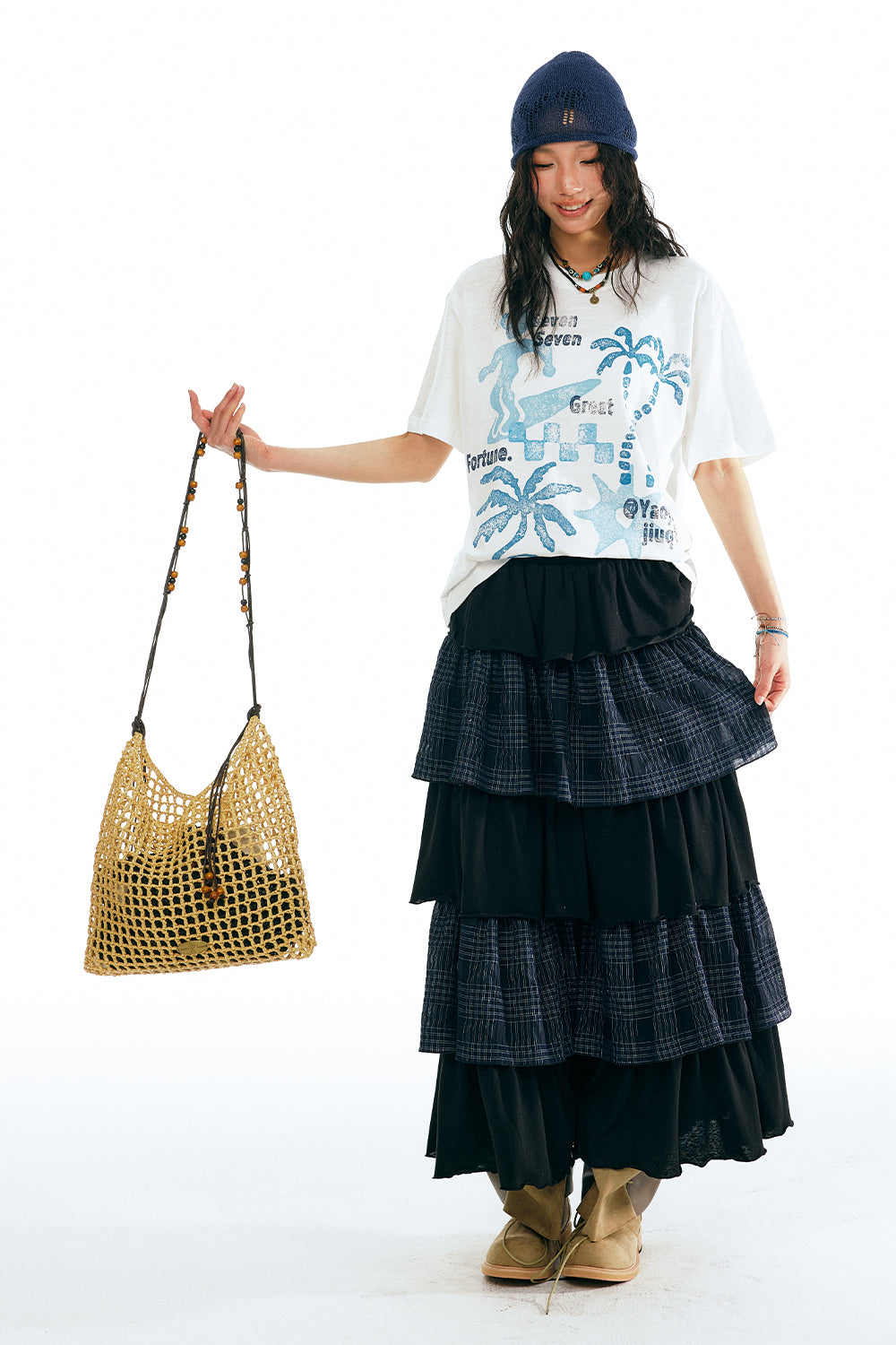 Plaid Spliced Long Dress