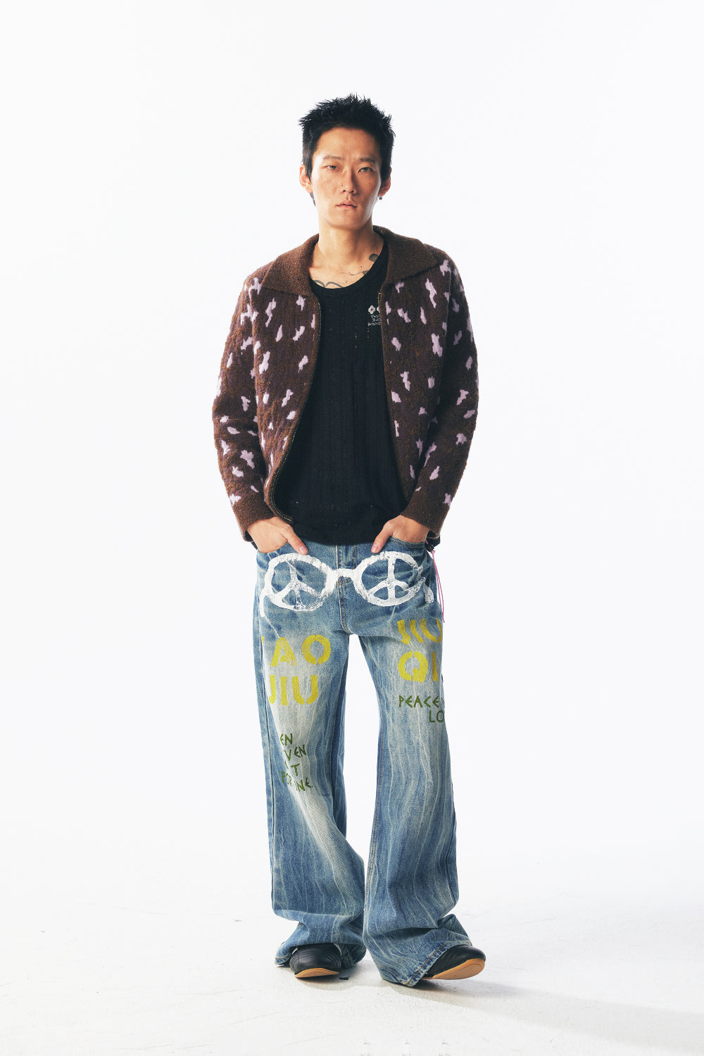 ヒョウ柄ジップアップセーター