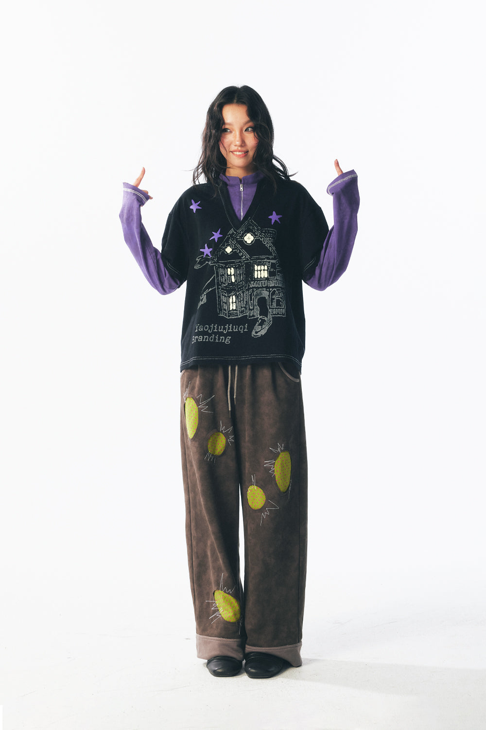 「変な一口ハウス」魔法使いフェイクツーピース長袖Tシャツ