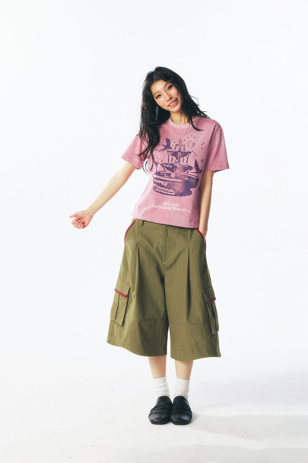 ホワイト ドーブ ファウンテン クロップド ショートスリーブ