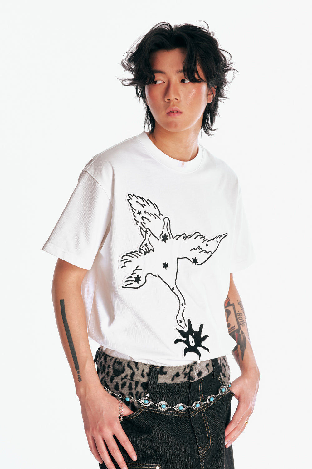 "Crane & Flying Flowers" Short Sleeve