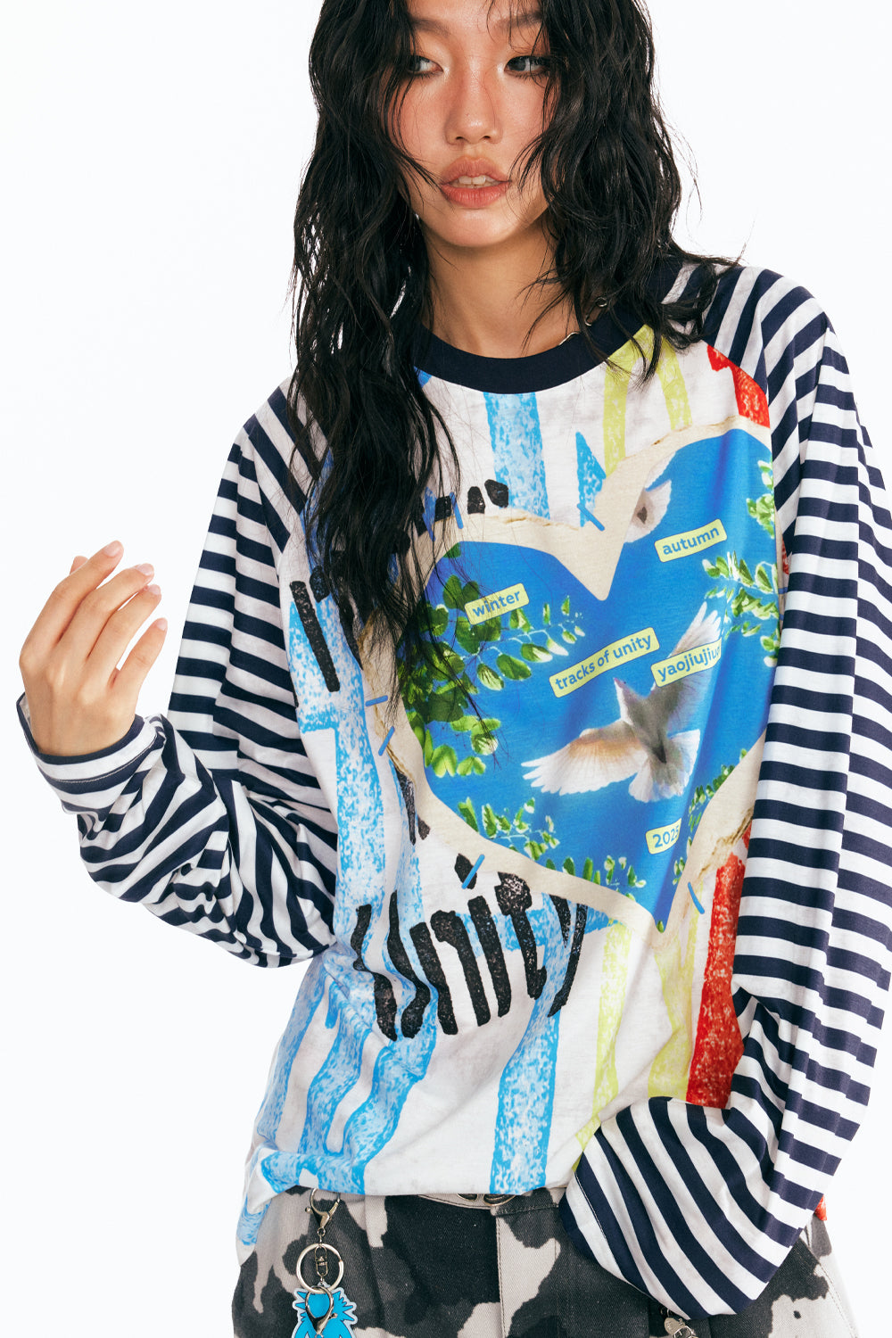 "Dove of Peace" Striped Long Sleeve
