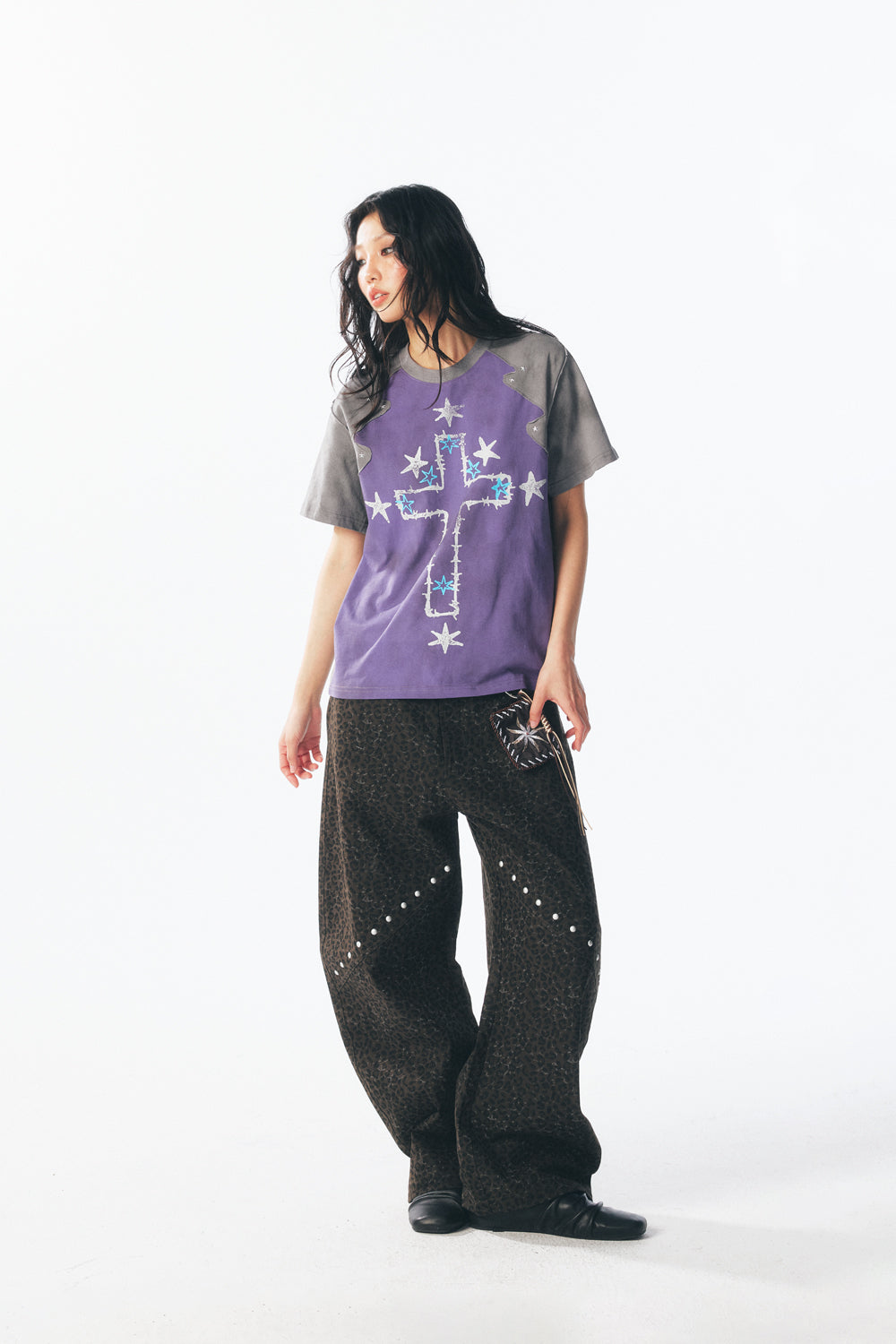 Thorn Cross & Star Rivet Irregular Short Sleeve