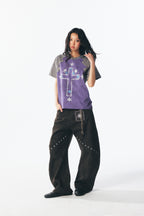 Thorn Cross & Star Rivet Irregular Short Sleeve
