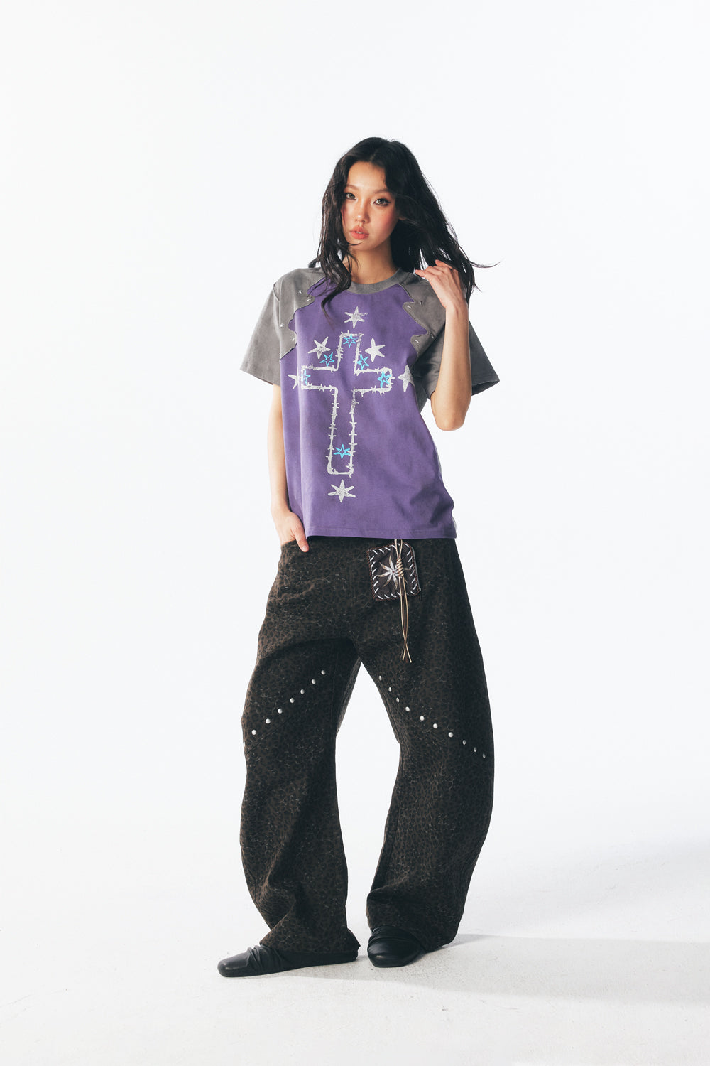 Thorn Cross & Star Rivet Irregular Short Sleeve